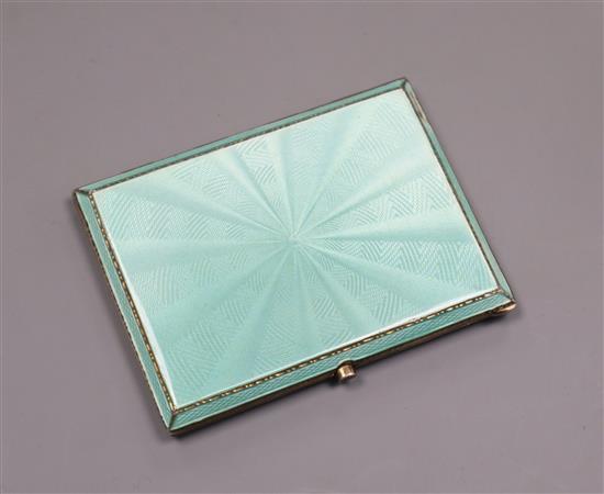 A George V silver and guilloche enamel cigarette case, Henry Clifford Davis, Birmingham, 1930 (enamel a.f.), 86mm.